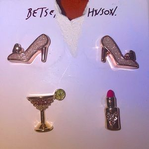 NWT Betsey Johnson Mismatched Heels Martini Lipstick Stud Earrings